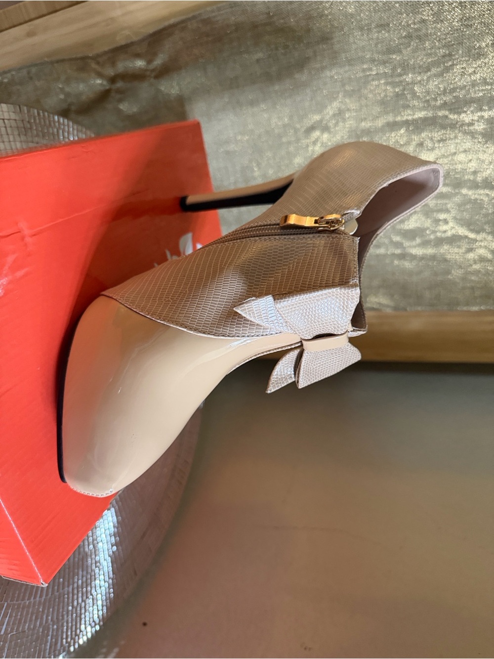 Women's Beige Bow-Accent High Heel Bootie